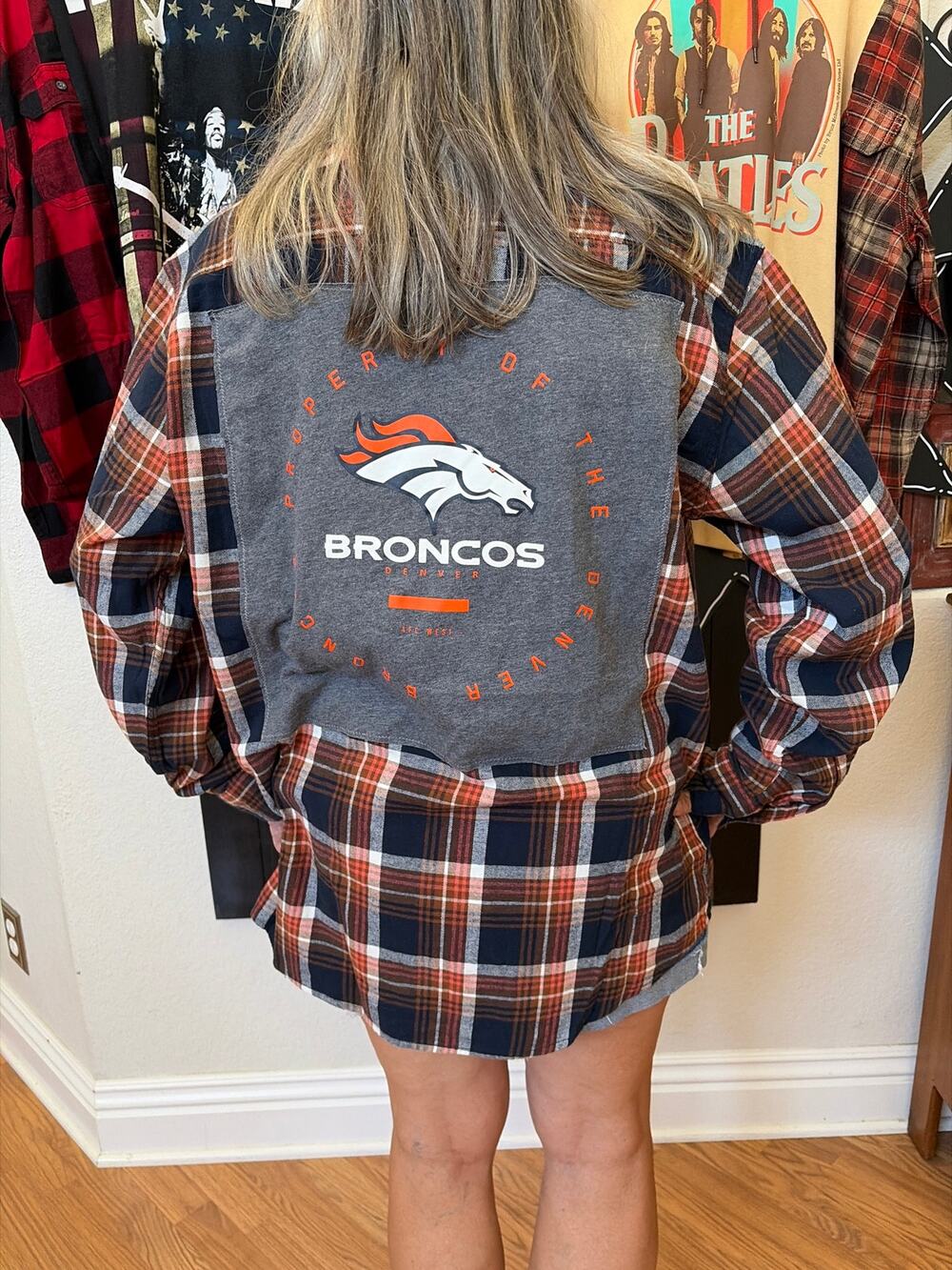 NFL Denver Broncos Upcycled Flannel Shirt Unisex XL X-large